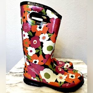 BOGS Rubber Rain Garden Boots Pink Spring Flower 71897-009 Waterproof US 7 EU 38